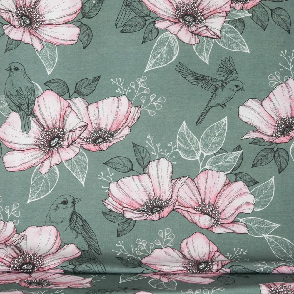 Vuorella kangaskauppa, kuviollinen trikoo - Hellä trikoo vihreä