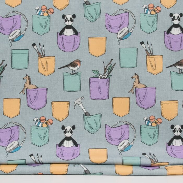 Vuorella kangaskauppa, kuviollinen joustocollege - Taskut joustocollege