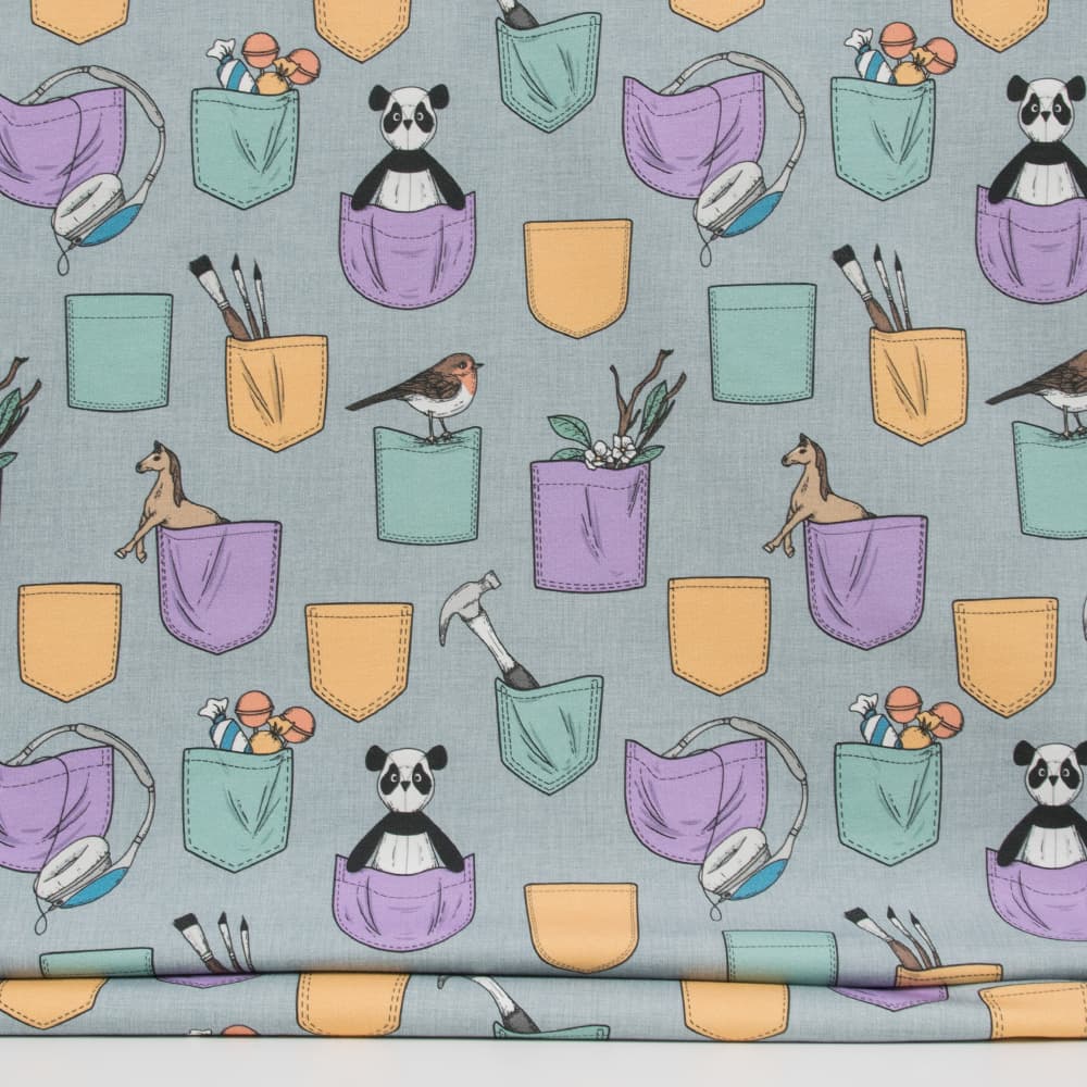 Vuorella kangaskauppa, kuviollinen joustocollege - Taskut joustocollege