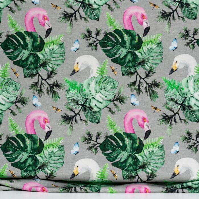 Vuorella kangaskauppa, kuviollinen trikoo - Paratiisi trikoo harmaa