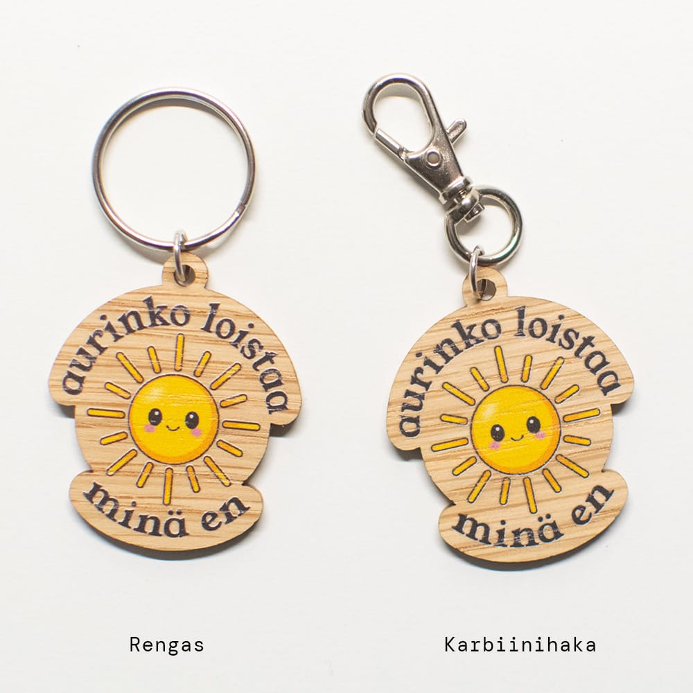 Vuorella kangaskauppa -Koristeet, avaimenperä Aurinko loistaa..