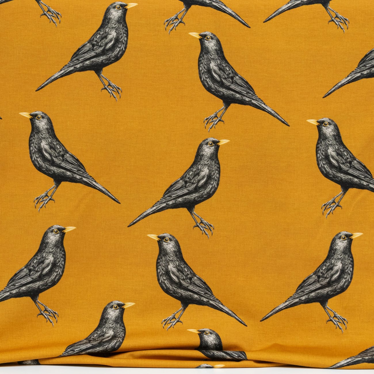 Vuorella kangaskauppa – Mustarastas okra trikoo