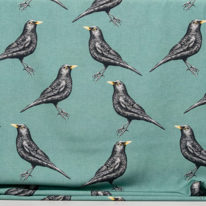 Vuorella kangaskauppa – Mustarastas teal viskoosi